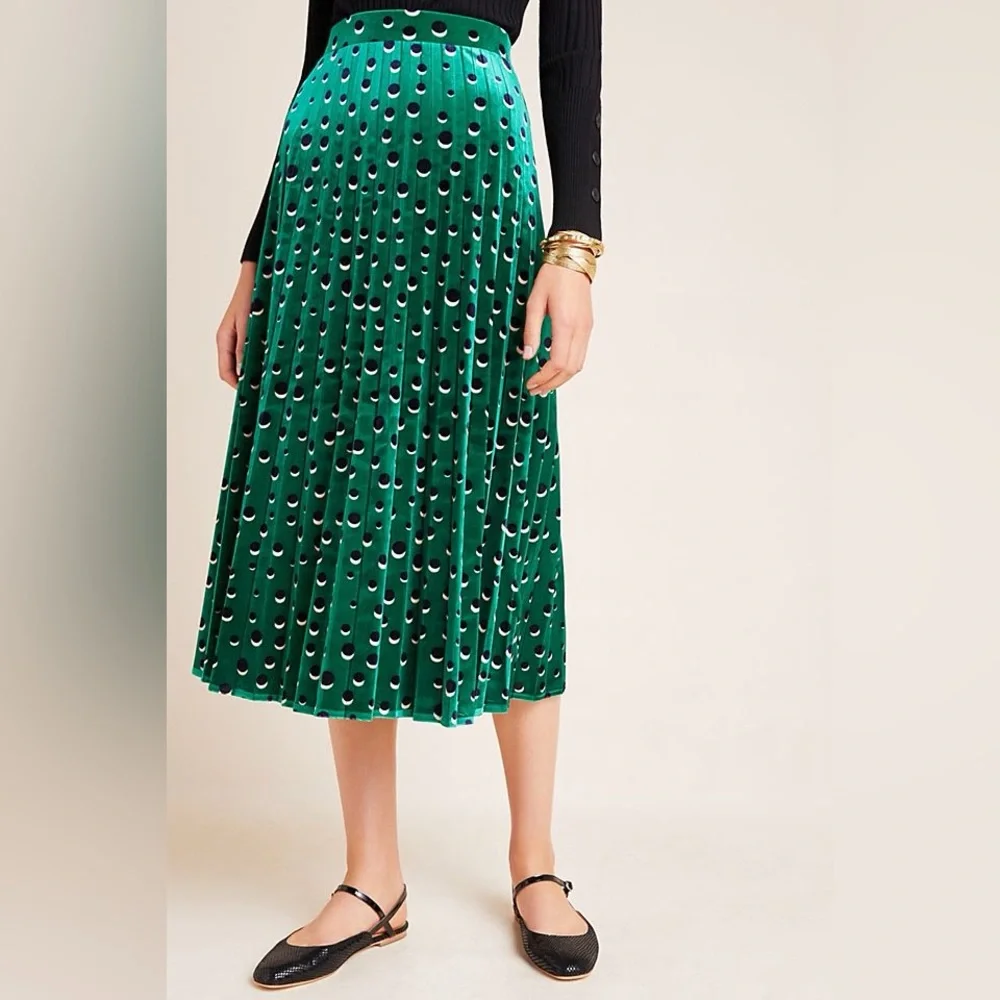 Maeve Carly Pleated Velvet Midi Skirt - Picture 2 of 9